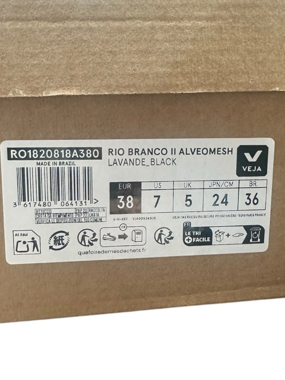 Veja Lavender and Black Rio Branco II Sneakers size 7/38 NIB! - Picture 7 of 8